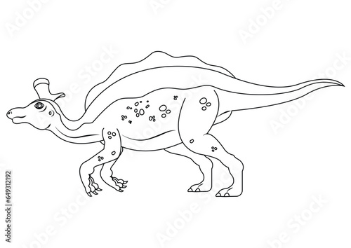 Black and White Lambeosaurus Dinosaur Cartoon Character Vector. Coloring Page of a Lambeosaurus Dinosaur