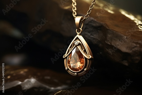 Shiny gold necklace with gemstone drop pendant