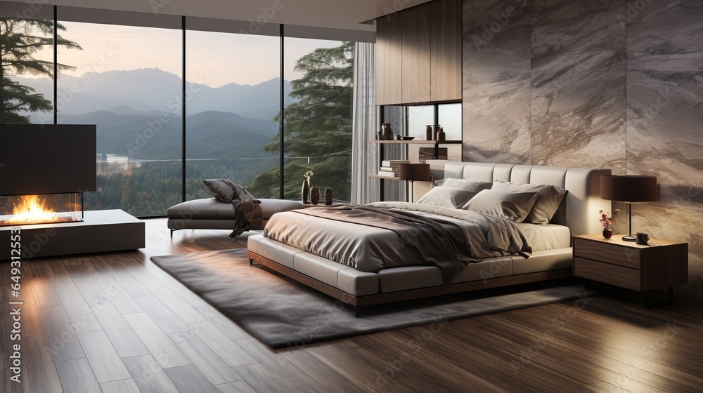  Modern elegant interior luxurious penthouse  bedroom design Furniture, High Ceilings, Decorative Exclusive Luxury Background Premium Brands The hotel has an elegant interior design and a classy