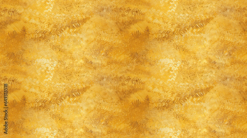Golden background with ferns, seamless tile. The image can be repeated on all sides. 