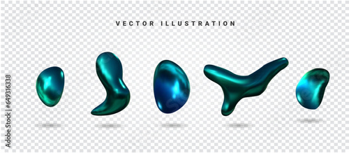 Set of 3d fluid metallic elements. Sleek and stylish chrome metal vector graphic.