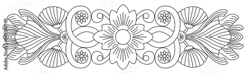 Asian vintage vector exquisite lotus flower  leaf twine pattern background design - line drawing illustration on white background