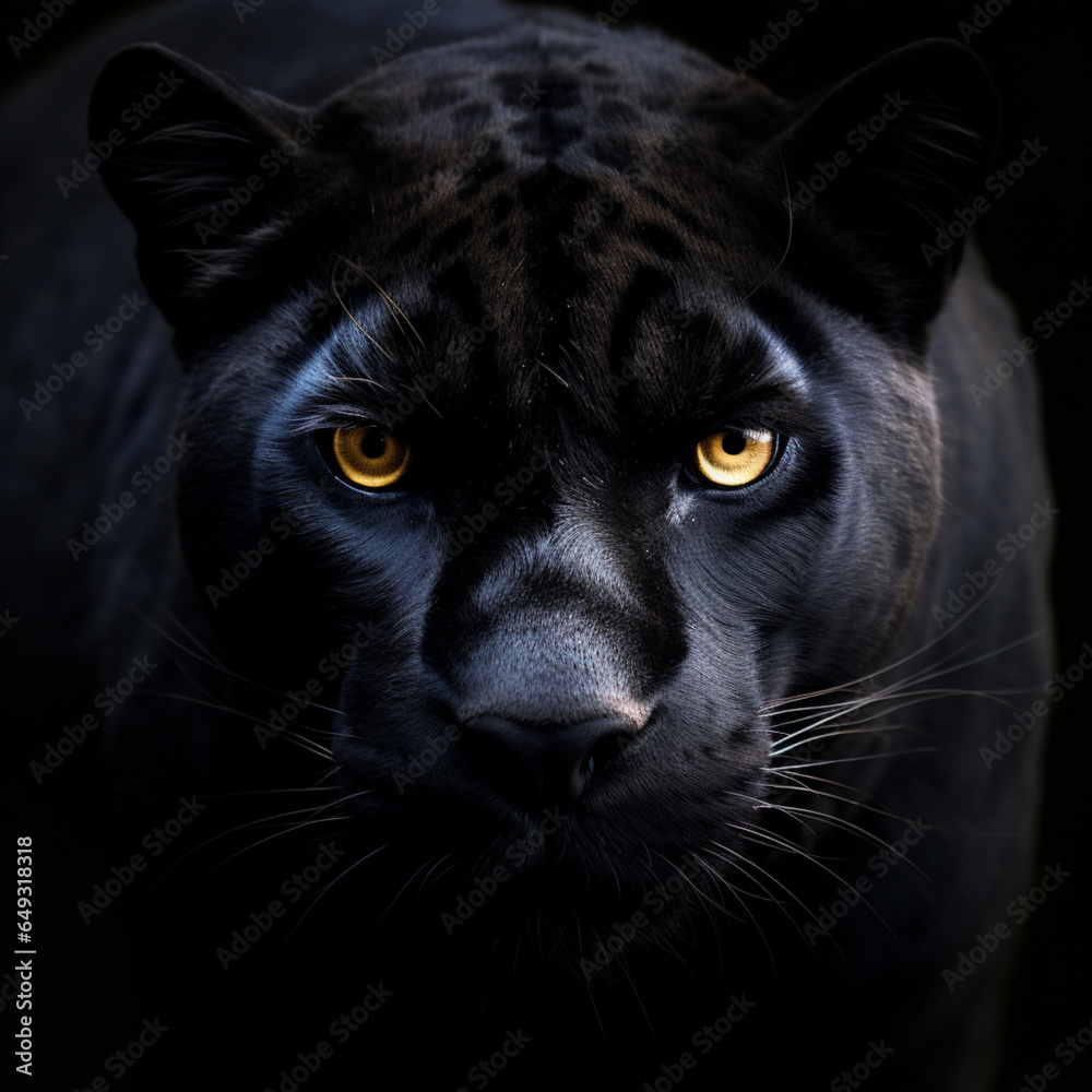 Fotografia con detalle de pantera negra con mirada profunda y tono negro de fondo