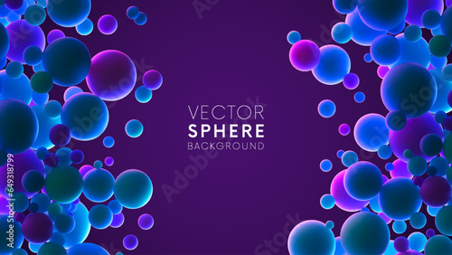 Abstract background with many dreamy neon flying glowing spheres. Vector background for future digital technology, data science, particles, digital world, cyberspace and landing page