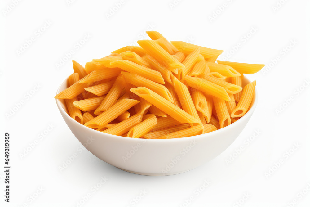 Authentic Penne Rigate: Italian Pasta in its Purest Form, Isolated on a Bright White Background Authentic Penne Rigate: Italian Pasta in its Purest Form, Isolated on a Bright White Background
