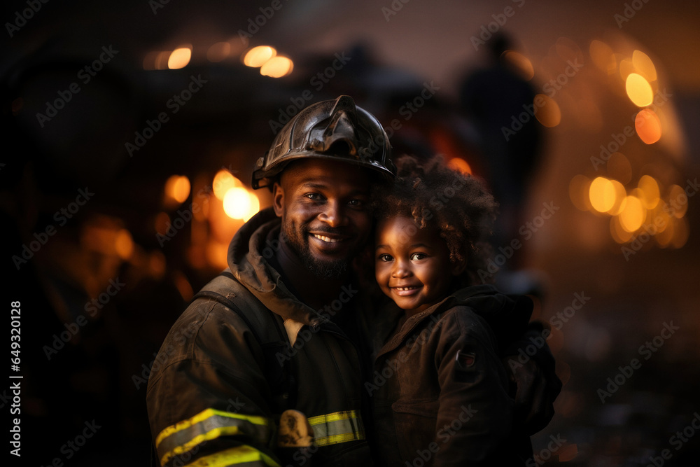 Fireman, holds a baby girl in his arms he saved from burning house Fireman, holds a baby girl in his arms he saved from burning house