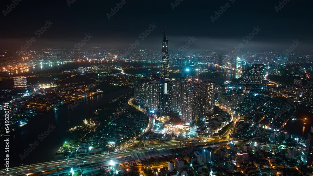 Aerial cityscape view of HoChiMinh city and the River Saigon, Vietnam with blue sky. Financial and business centers in developed Vietnam. Aerial cityscape view of HoChiMinh city and the River Saigon, Vietnam with blue sky. Financial and business centers in developed Vietnam.