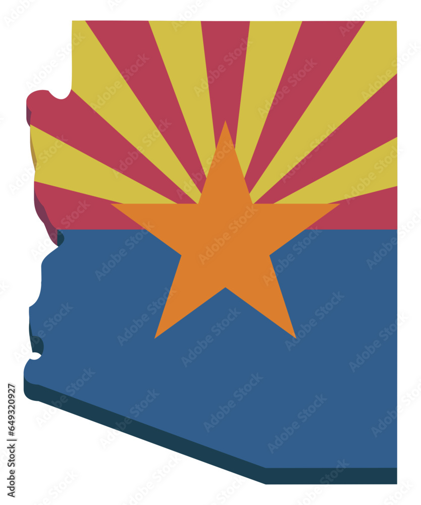 3D map of Arizona in arizona state flag colors in cutout flat design ...