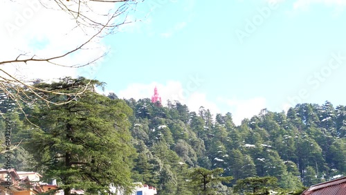 Beautiful view of Shimla Jakho Temple after snowfall photo