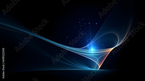 Futuristic blue neon swirls in the form of a funnel on a dark background. Whirlwind, vortex light effect, realistic illustration. Generative AI.
