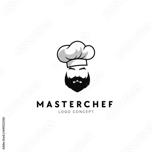 Master chef, Head chef with mustache and beard Logo Symbol Design Template Flat Style Vector