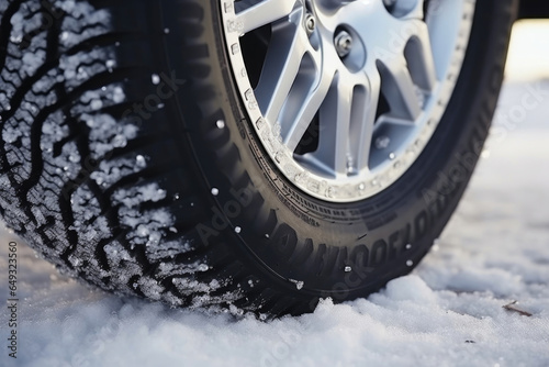 Studded Tire on Frosty Winter Road © AIproduction