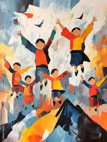 Painting Of People Jumping In The Air