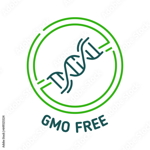 GMO free icon and sign for non genetically modified product label, vector badge. GMO free, organic and natural bio food green icon with DNA symbol, eco and healthy safe products seal for food package