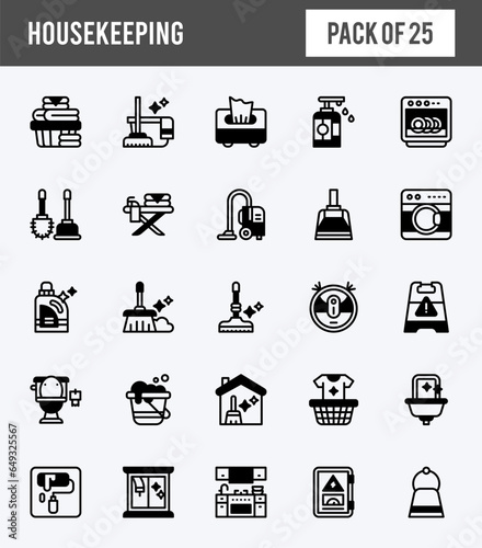 25 Housekeeping Lineal Fill icons pack. vector illustration.
