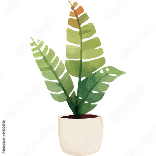 houseplant in white pot watercolor style