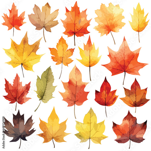 Watercolor set of autumn leaves isolated on white background