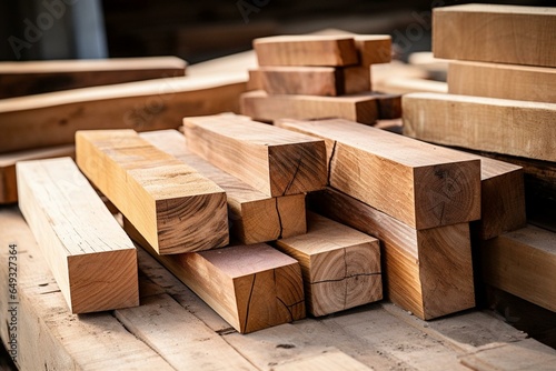 Assorted sawn wood in various sizes for construction and furniture. Generative AI