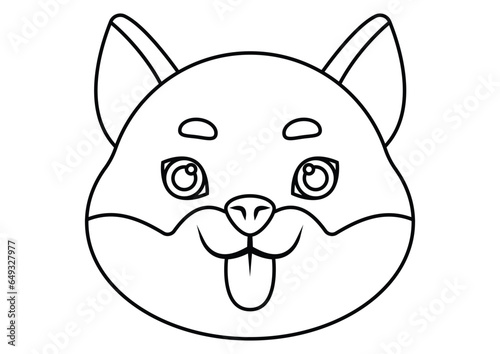 Coloring Page of a Dog Shiba Head Vector Illustration