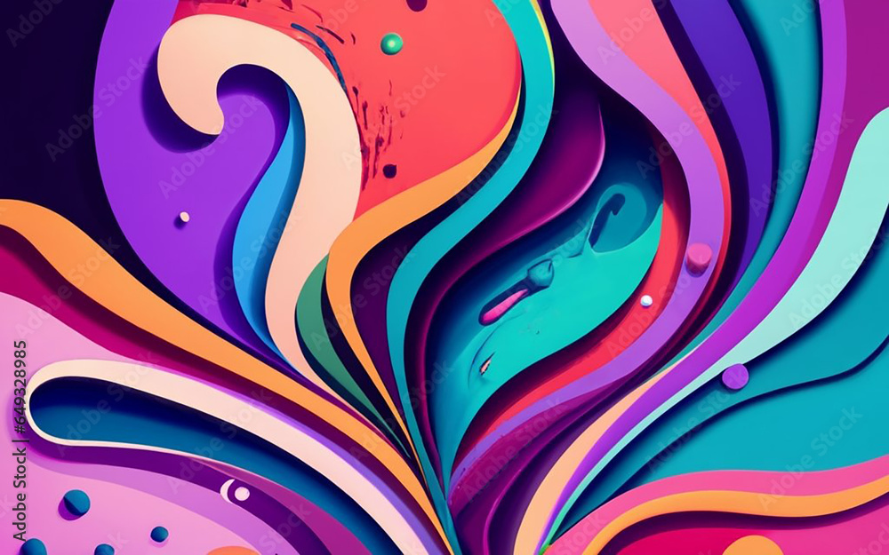 An abstract background with liquid-like shapes and flowing forms in vivid colors.