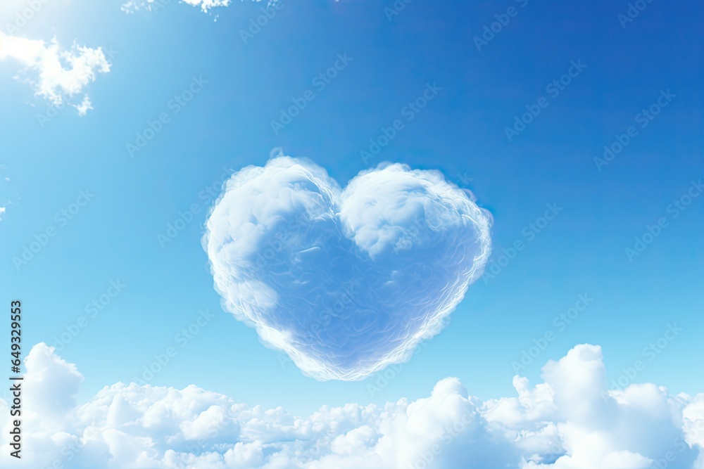 Heart shaped cloud formation in a clear blue sky, capture the whimsical beauty of love in the sky. Generative AI Heart shaped cloud formation in a clear blue sky, capture the whimsical beauty of love in the sky. Generative AI