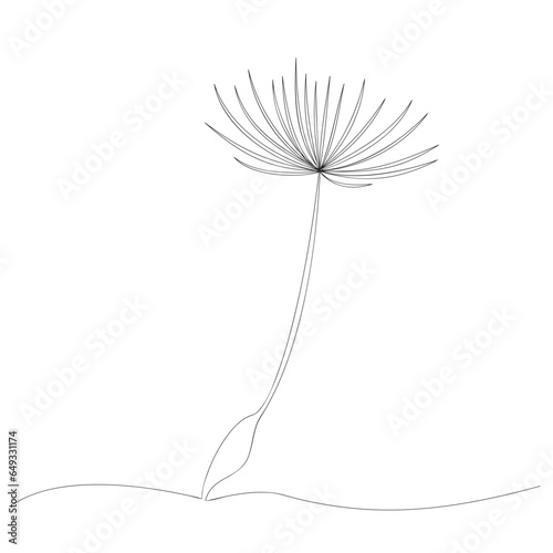 Continuous one line drawing of a dandelion seed. Vector illustration