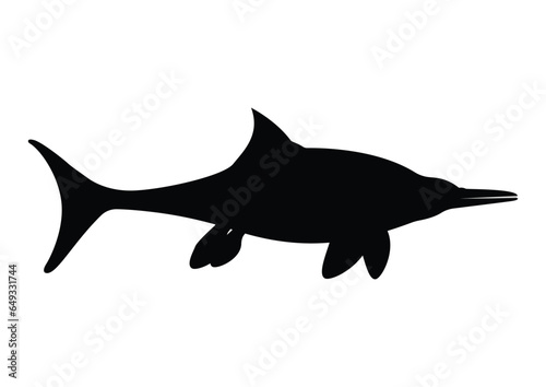 Ichthyosaurus Dinosaur Silhouette Vector Isolated on White Background