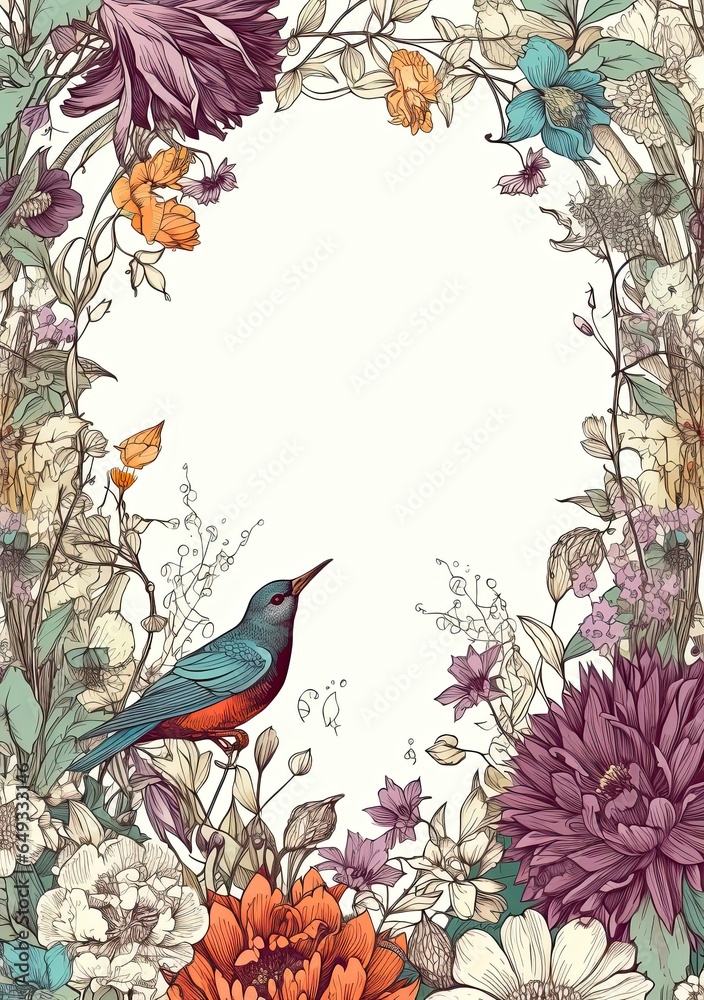 flowers and bird card, poster design