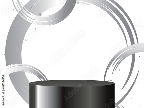 高級感のある台座と和風背景　横位置　ホワイト＆シルバー