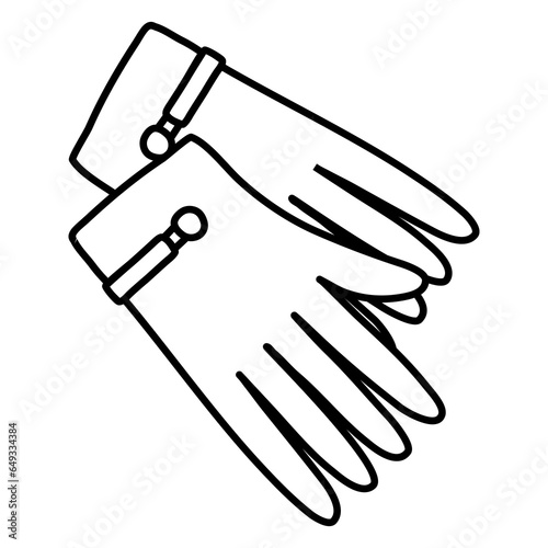 Pair of elegant warm gloves, doodle style flat vector outline for coloring book
