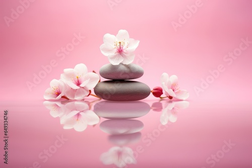 Pink rocks and flowers on a vibrant background
