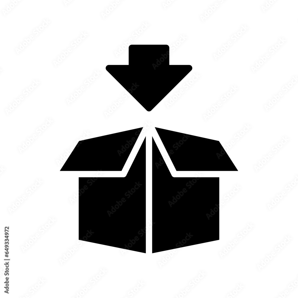 Packing solid icon. Package delivery boxes, cargo box distribution, export boxes, return parcel. goods shipment, open package. Transport Logistic Vector illustration design Packing solid icon. Package delivery boxes, cargo box distribution, export boxes, return parcel. goods shipment, open package. Transport Logistic Vector illustration design