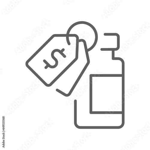 Vaccine cost, dollar, tag, bottle line icon. Price ,Vaccination program, immunization medical health.  Vaccine bottle dollar sign Editable stroke vector illustration design