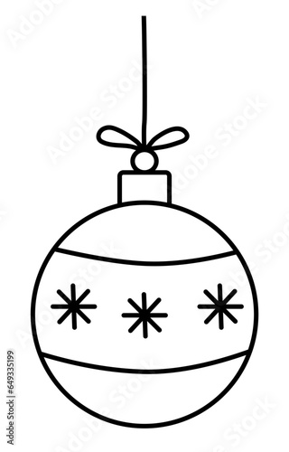 Festive ball with snowflakes, Christmas tree decoration toy, flat vector outline for coloring book