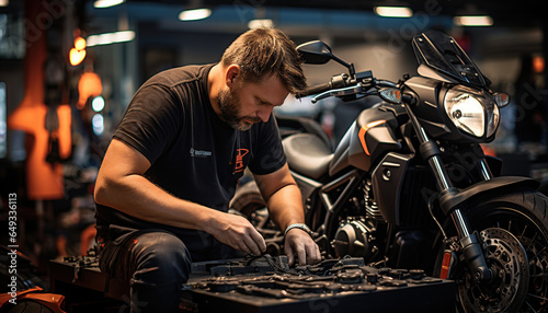 technician repairing motorcycle