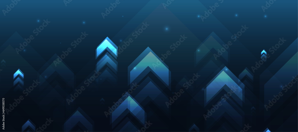 Dark blue glowing arrow light background. Future digital growth technology - obrazy, fototapety, plakaty 