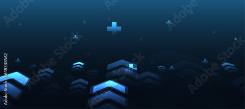 Dark blue glowing arrow light background. Future digital growth technology