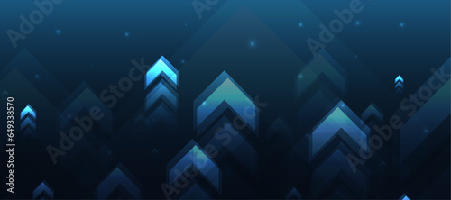 Dark blue glowing arrow light background. Future digital growth technology