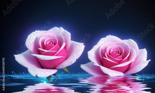 Futurestic style pink rose with water reflection photo