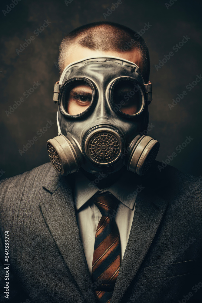 Man in gas grunge portrait man in retro mask Man in gas grunge portrait man in retro mask
