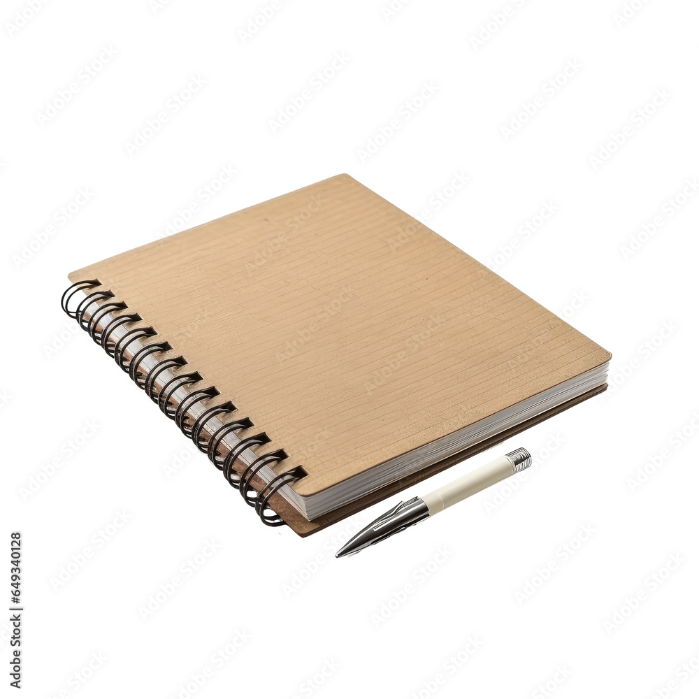 Notebook with pen isolated on transparent background. Concept of education, school and stationery. Notebook with pen isolated on transparent background. Concept of education, school and stationery.