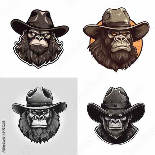 Gorilla cowboy hat logo mascot 5