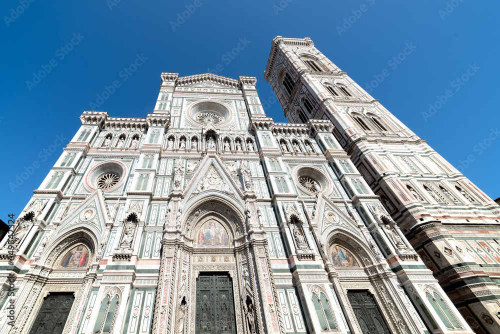 view of the external facade of the Florence cathedral Santa Maria del Fiore