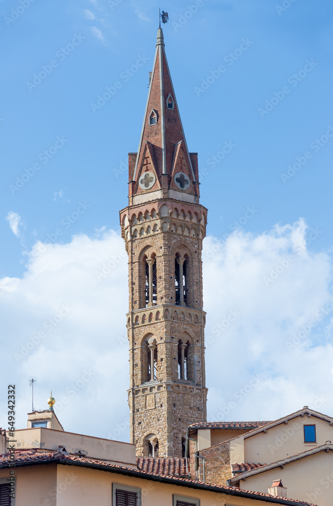 Bell tower of the Abbey of Santa Maria in Florence, known as Badia Fiorentina