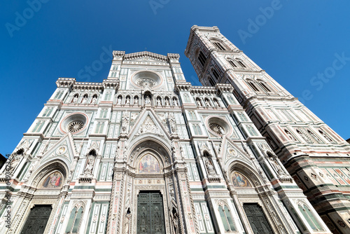 view of the external facade of the Florence cathedral Santa Maria del Fiore