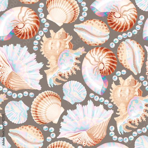 Brown and white shells seamless pattern
