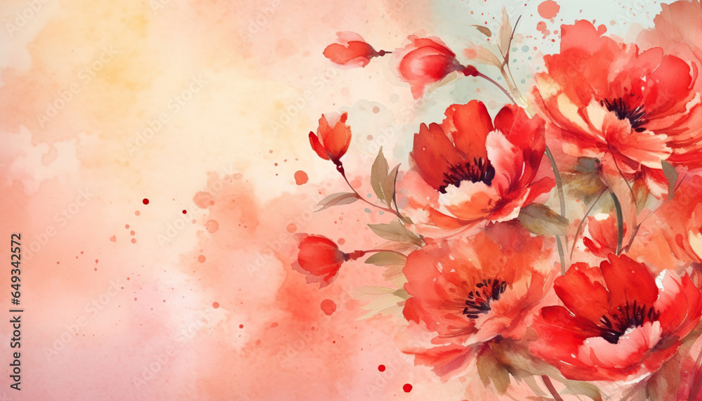 red peony flowers watercolor background