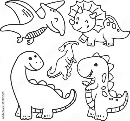 Dino hand drawn design for coloring book