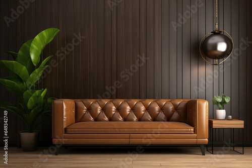 Interior living room wall with leather sofa © GalleryGlider