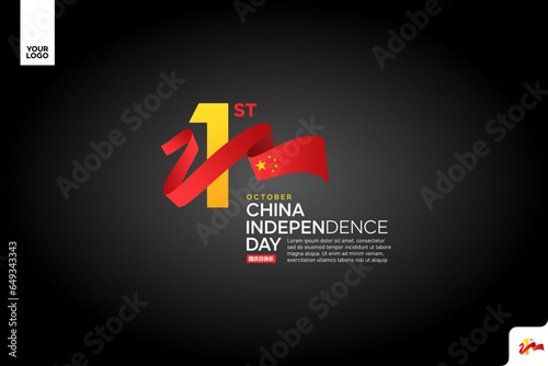 China independence day logotype october 1th with flag background
